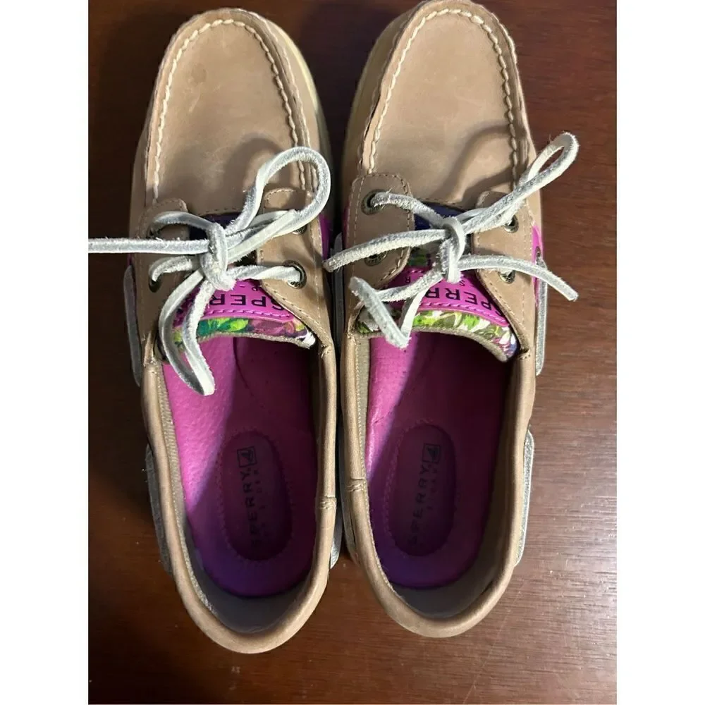 Sperry topsider bluefish leather linen rose boat shoes size 6